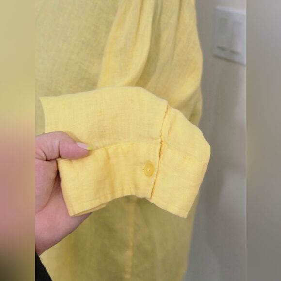 Investments 100% Linen V Neck Button Down Shirt 3/4 Sleeve Yellow Lagenlook XL - Picture 4 of 8